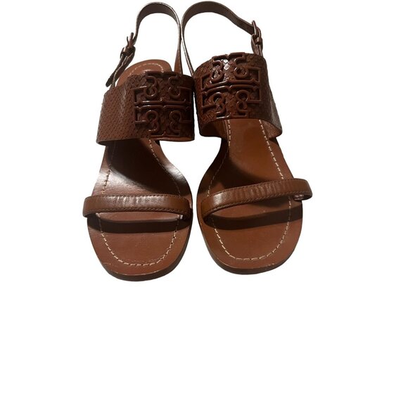 Tory Burch Heeled Open Toe Sandals Women's Size 9.5 M Leather Sole Leather Upper - Picture 2 of 10